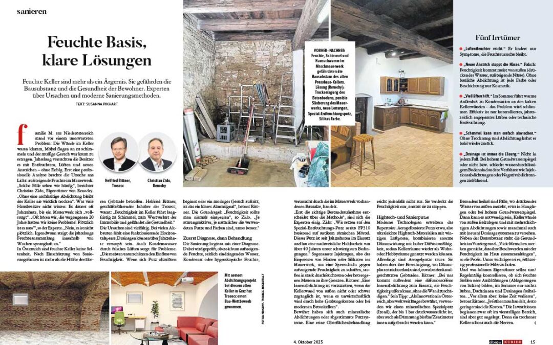RENODRY im KURIER IMMO Magazin – ein Interview über feuchte Keller und unsere Lösungen